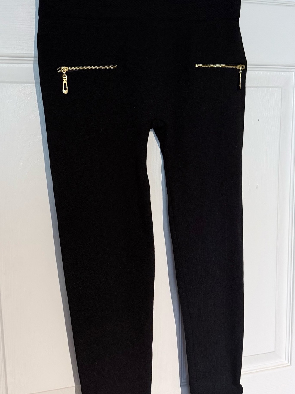 Black Fleece Lined Leggings with Gold Zipper Accents